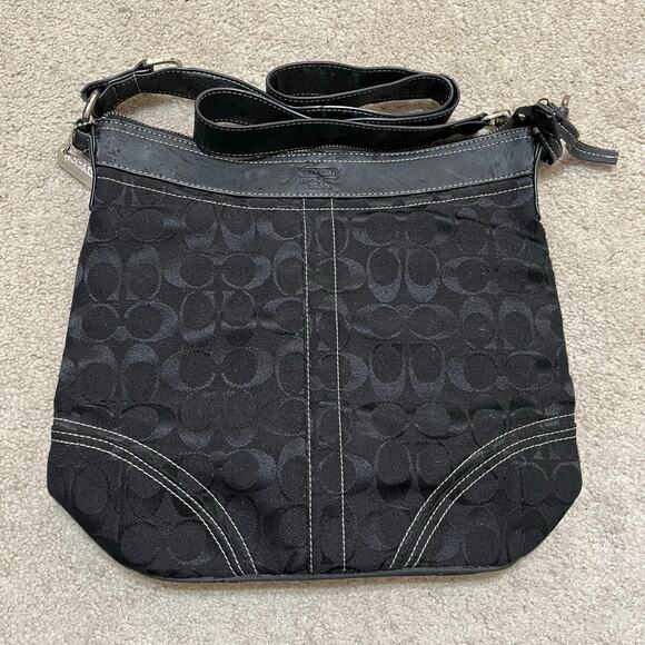 Coach Medium Black Monogram Shoulder Purse Leather Handle  M3U 10403 - Picture 1 of 8